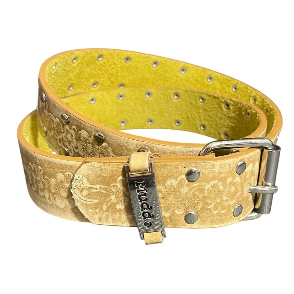 Vintage Y2K Mudd Belt Floral Printed Leather Studded Grunge Womens‎ M/L